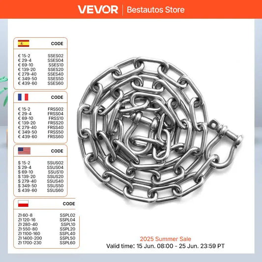 1700 lbs Boat Anchor Chain 316 Stainless Steel Marine Grade Anchor Lead Chain with Dual Lock Ring Shackles for Boats Deck
