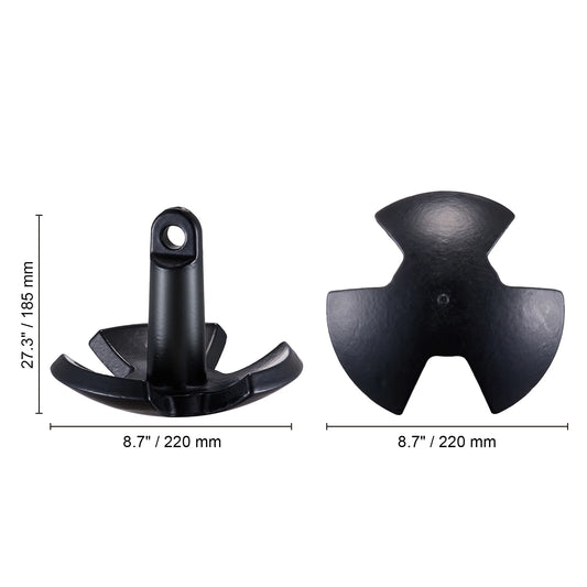 River Anchor - 12 LBS Black Vinyl-Coated Cast Iron Mushroom Anchor with Shackle