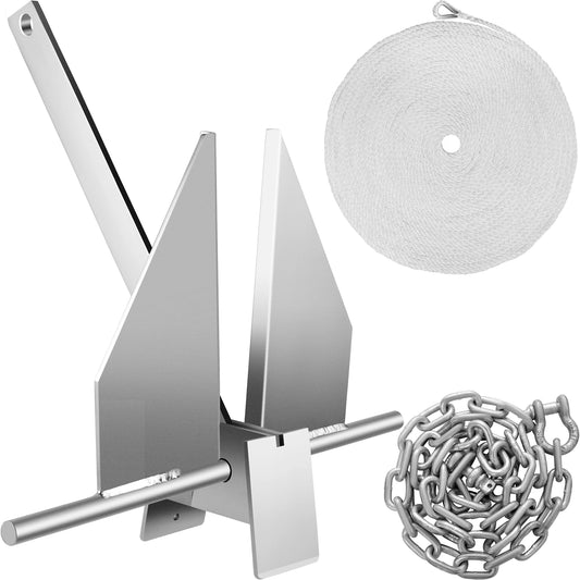 8.5 LB / 3.9 KG Fluke Anchor Kit for 15-24 FT Boats - Galvanized Steel with Rope, Chain & Shackles